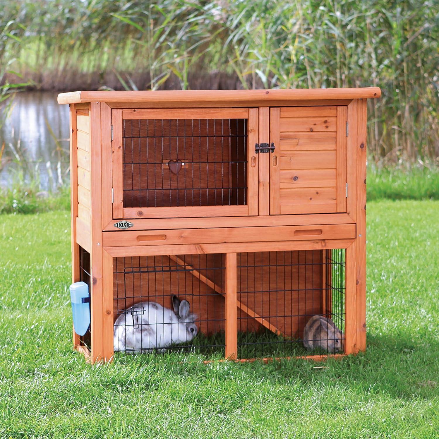 TRIXIE TRIXIE 2-Story Cabin Rabbit Hutch with Run, Ramp, Attic Storage, for Rabbits or Guinea Pigs