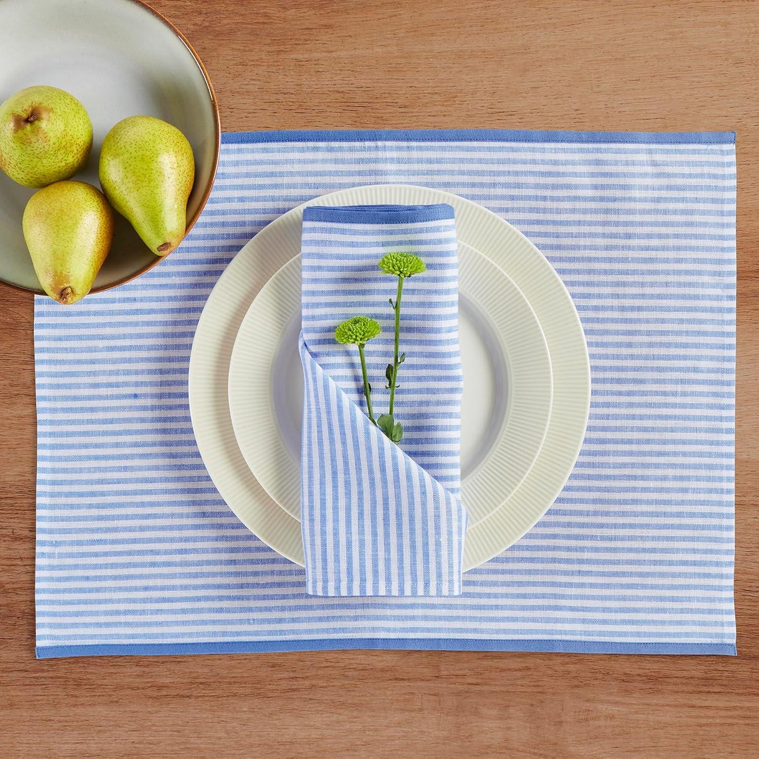 Solino Home Narrow Stripe - 100% Pure Linen Dinner Napkins (Set of 4)