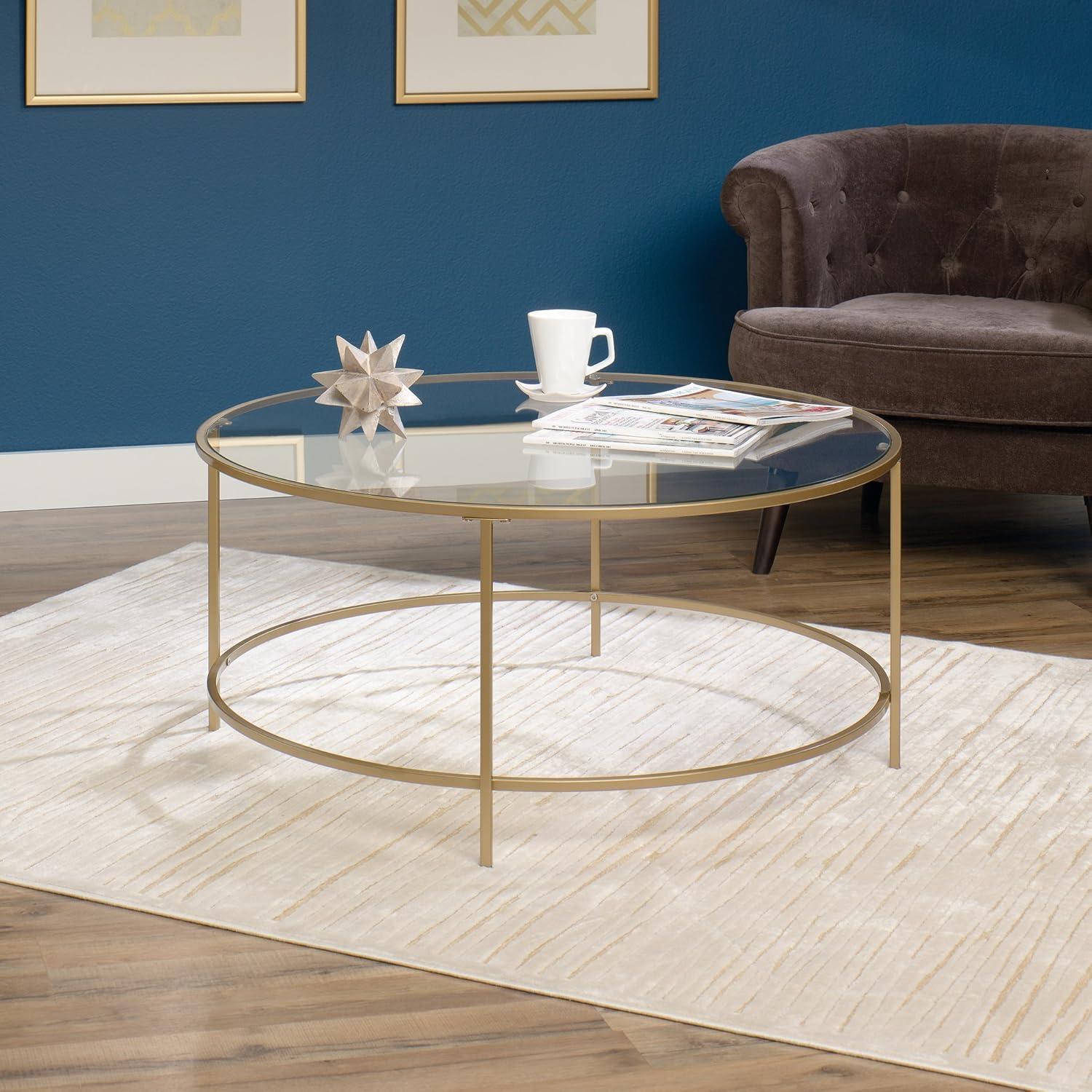 Kingfisher Lane Round Glass Coffee Table in Satin Gold