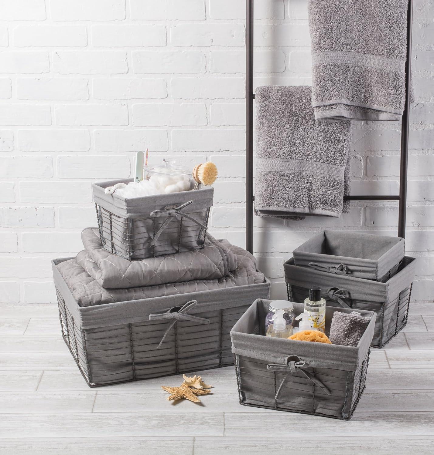 Gray Iron Rectangular Storage Baskets with Fabric Liners, Set of 5