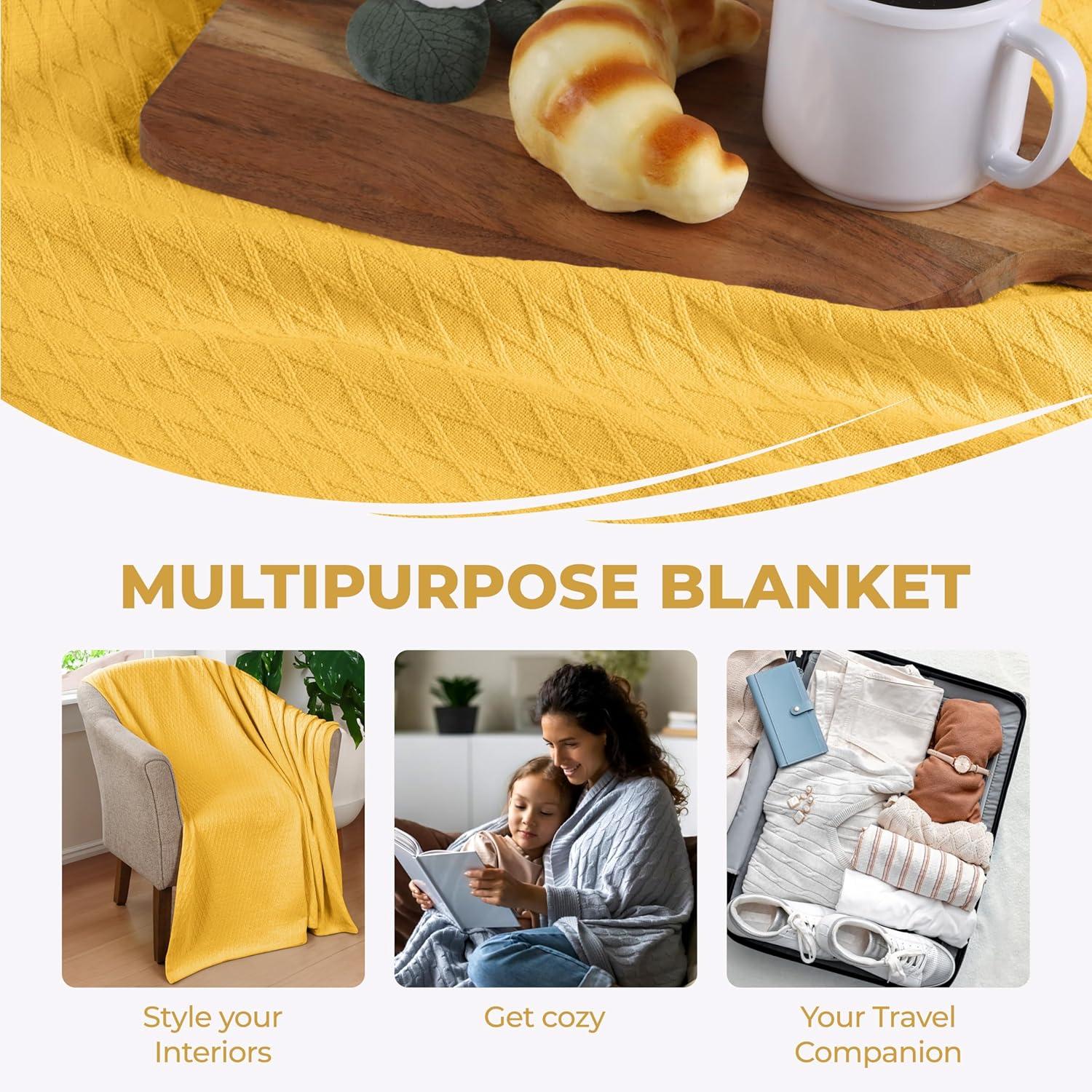 Superior Diamond All-Season Cotton Blanket, Throw, Yellow