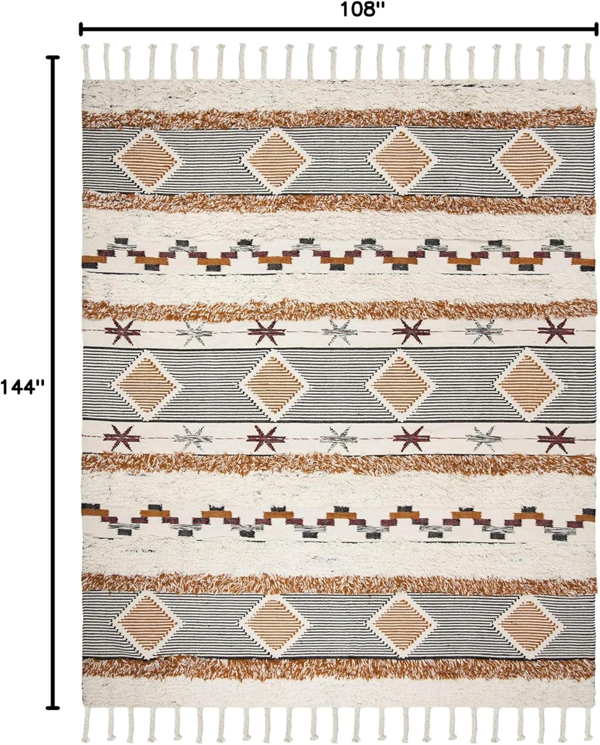 Kenya KNY904 Hand Knotted Area Rug - Ivory/Black-Orange - 9'x12' - Safavieh
