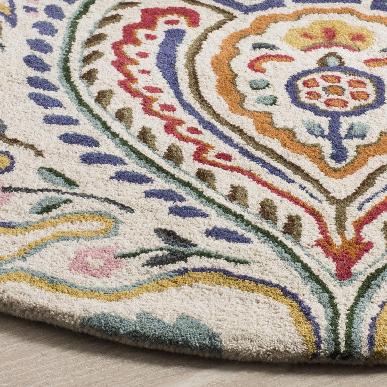 Bella BEL118 Hand Tufted Area Rug - Ivory/Teal - 7' Round - Safavieh.