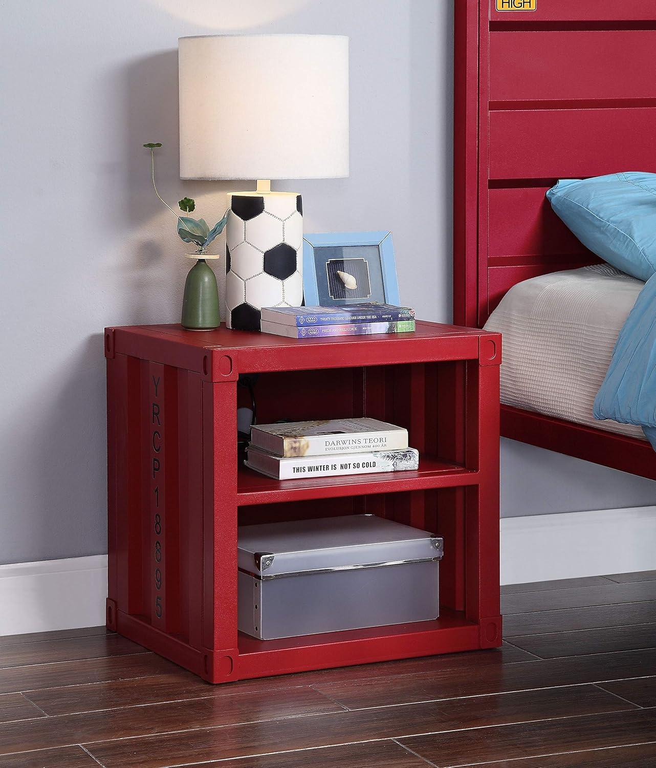 Cargo Container Red Metal Frame Nightstand 20" with Shelf