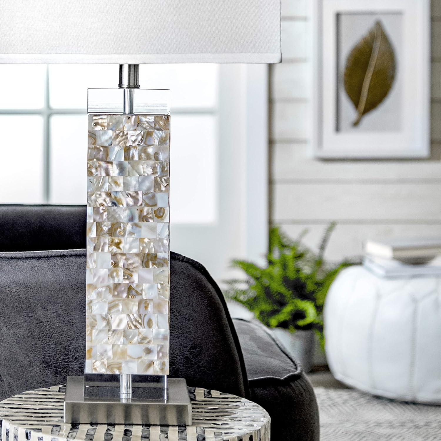 nuLOOM Houston Nickel Mosaic 29" Table Lamp Lighting - Satin Nickel & White 29" H x 13" W x 13" D