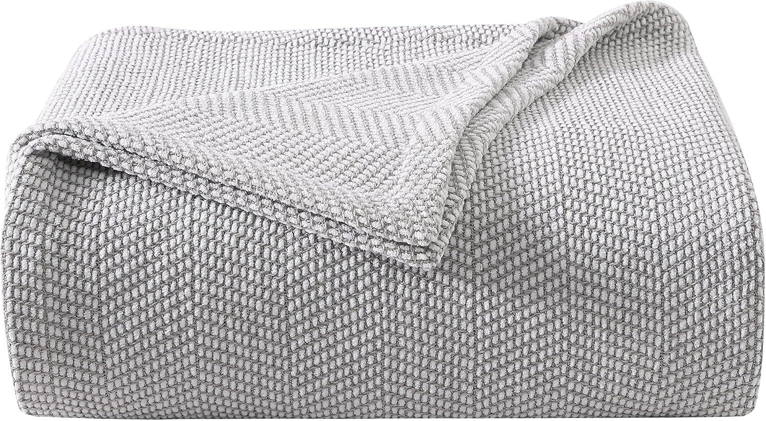 Vera Wang Chenille Pique Cotton Grey Blanket