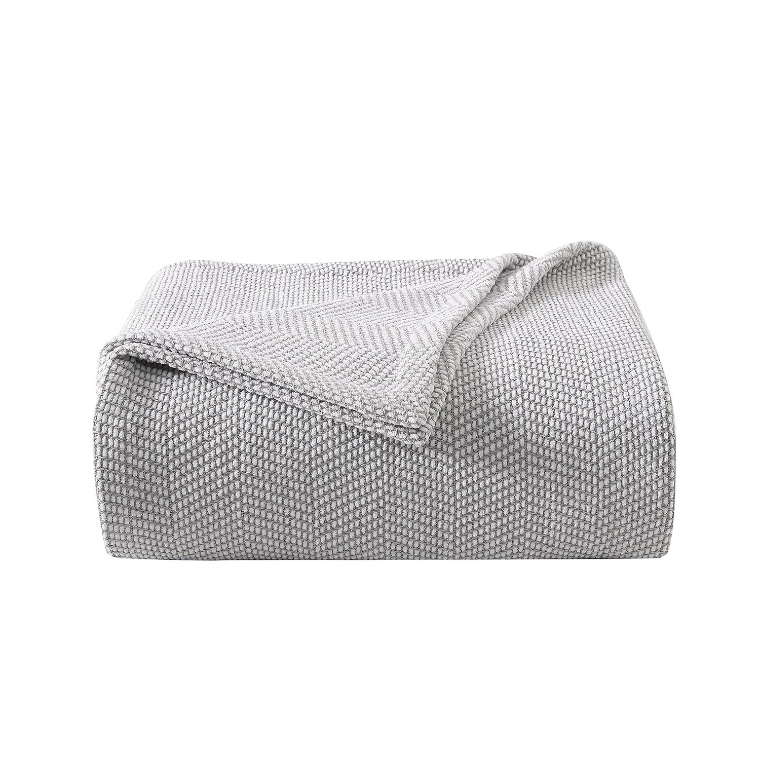 Vera Wang Chenille Pique Cotton Grey Blanket