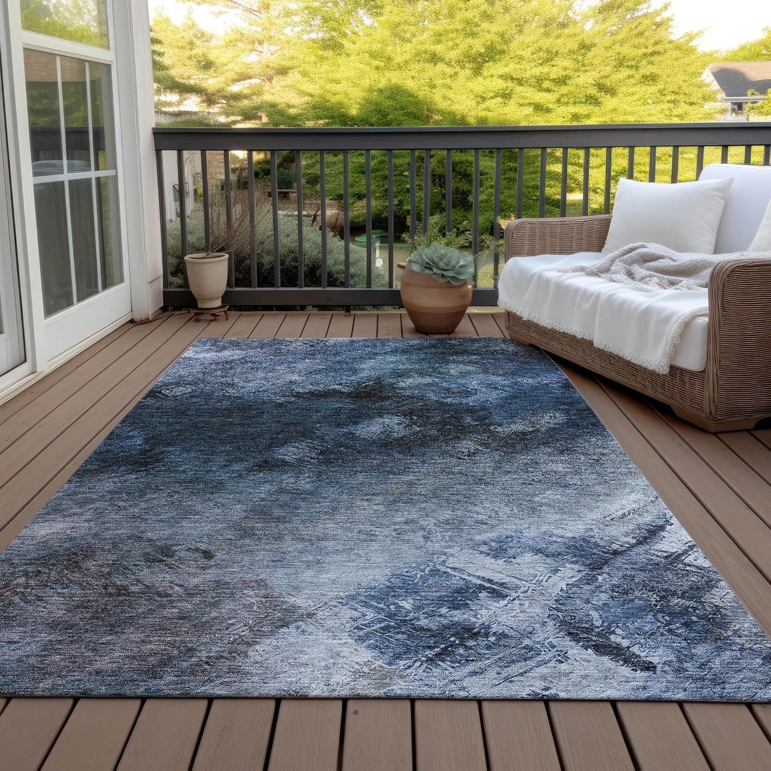 Blue 8' x 10' Machine Washable Synthetic Area Rug