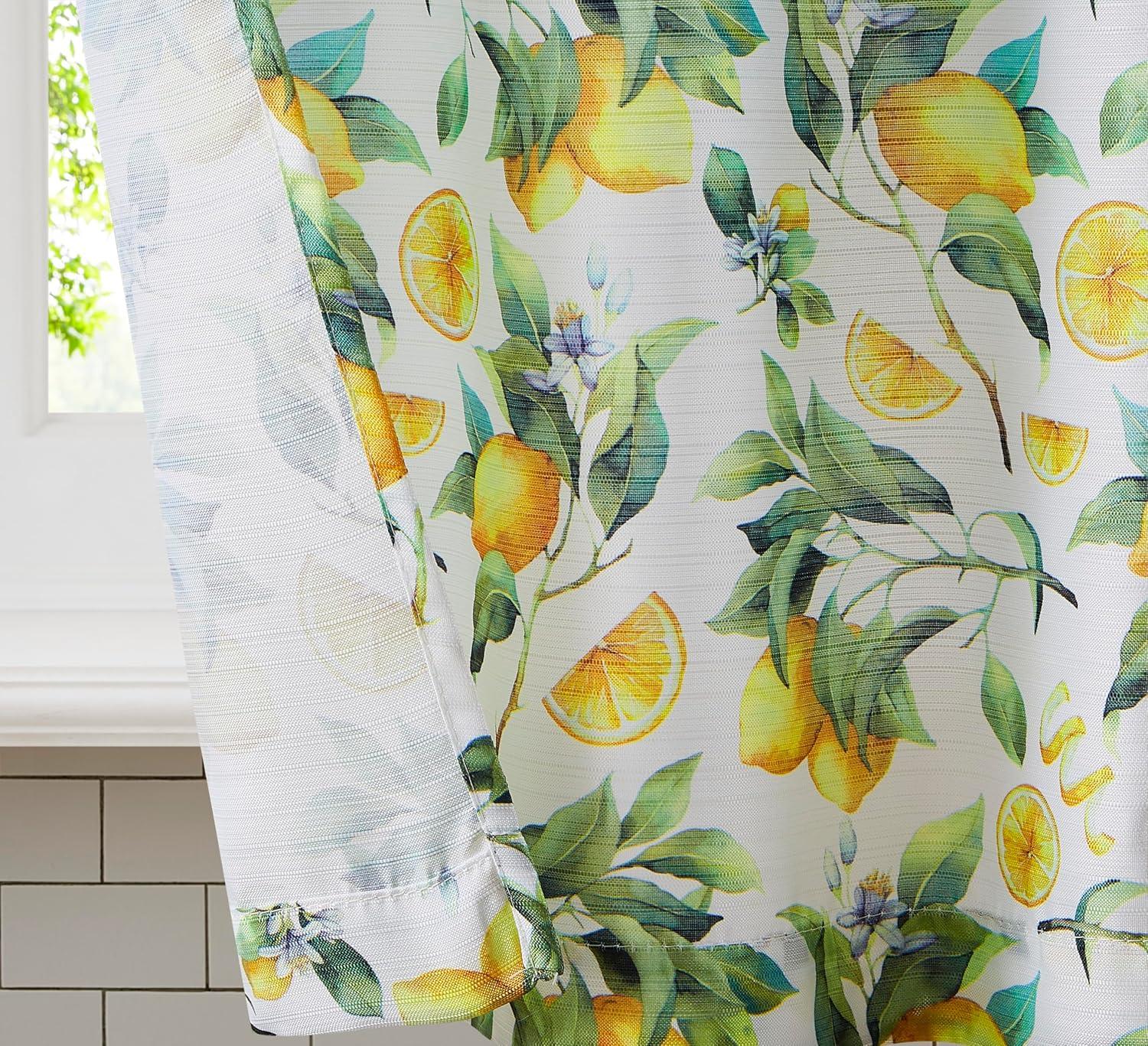 RT Designer's Collection Tribeca Lemons Printed 3 Pieces Kitchen Curtain Set Includes 1 Valance 52" x 18" and 2 Tiers 26" x 36" Each Multi Color