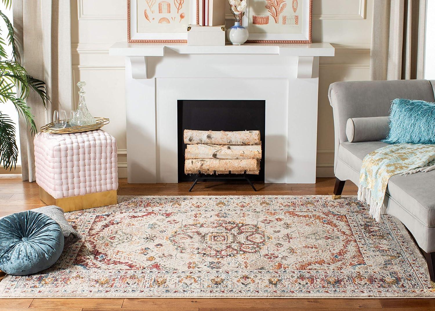 Ivory and Gold Medallion Synthetic Rectangular Area Rug