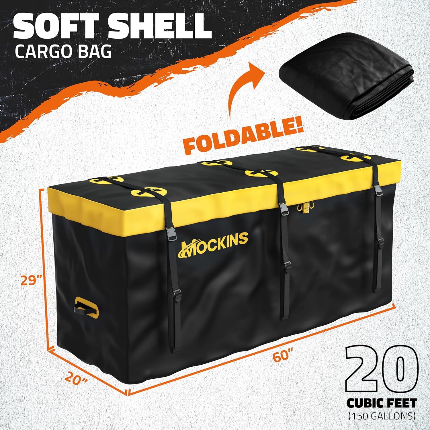 Mockins 20 Cu Ft. Yellow Weatherproof Cargo Carrier Bag (60"x20"x28.5") with Waterproof Zipper and Cargo Bag Accessories