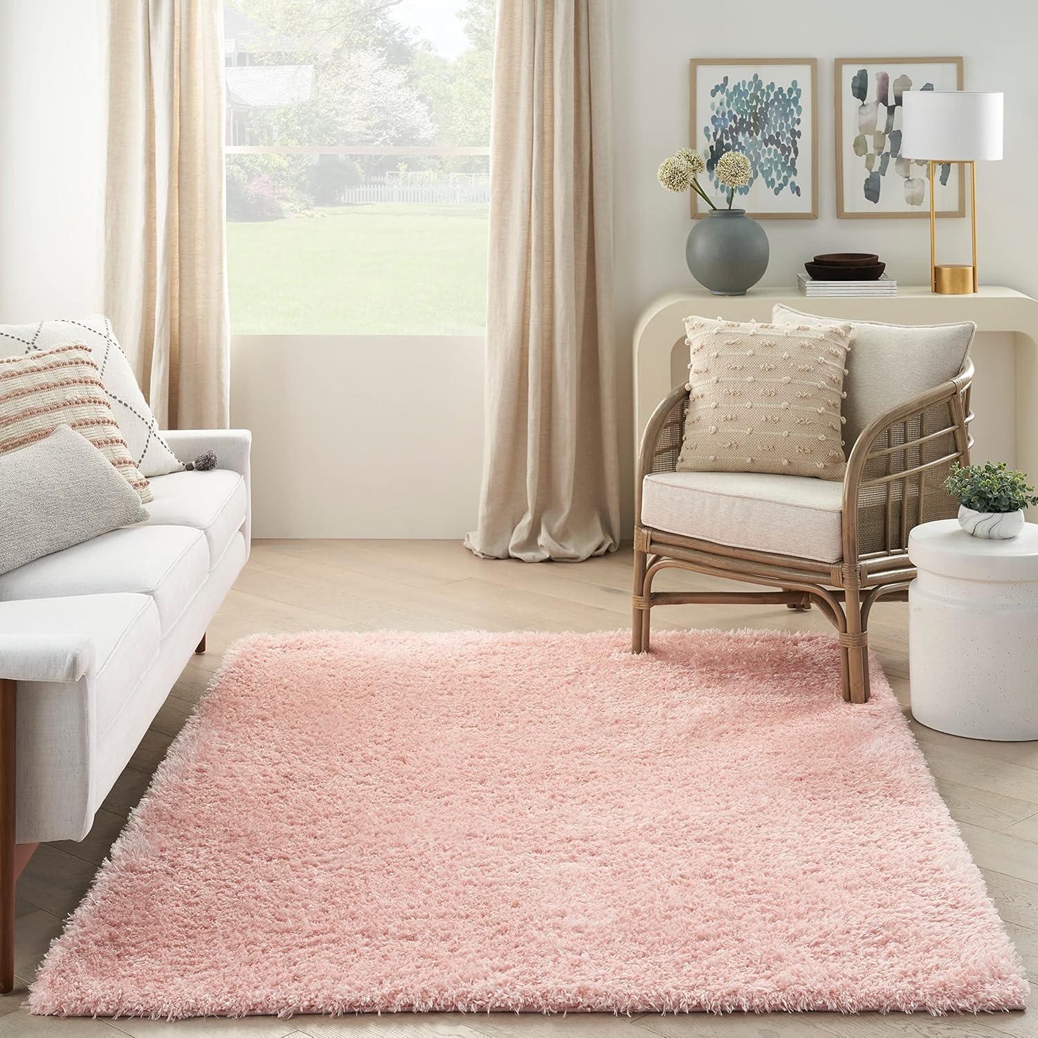 Blush Rectangular Synthetic Shag Area Rug 5'3" x 7'3"