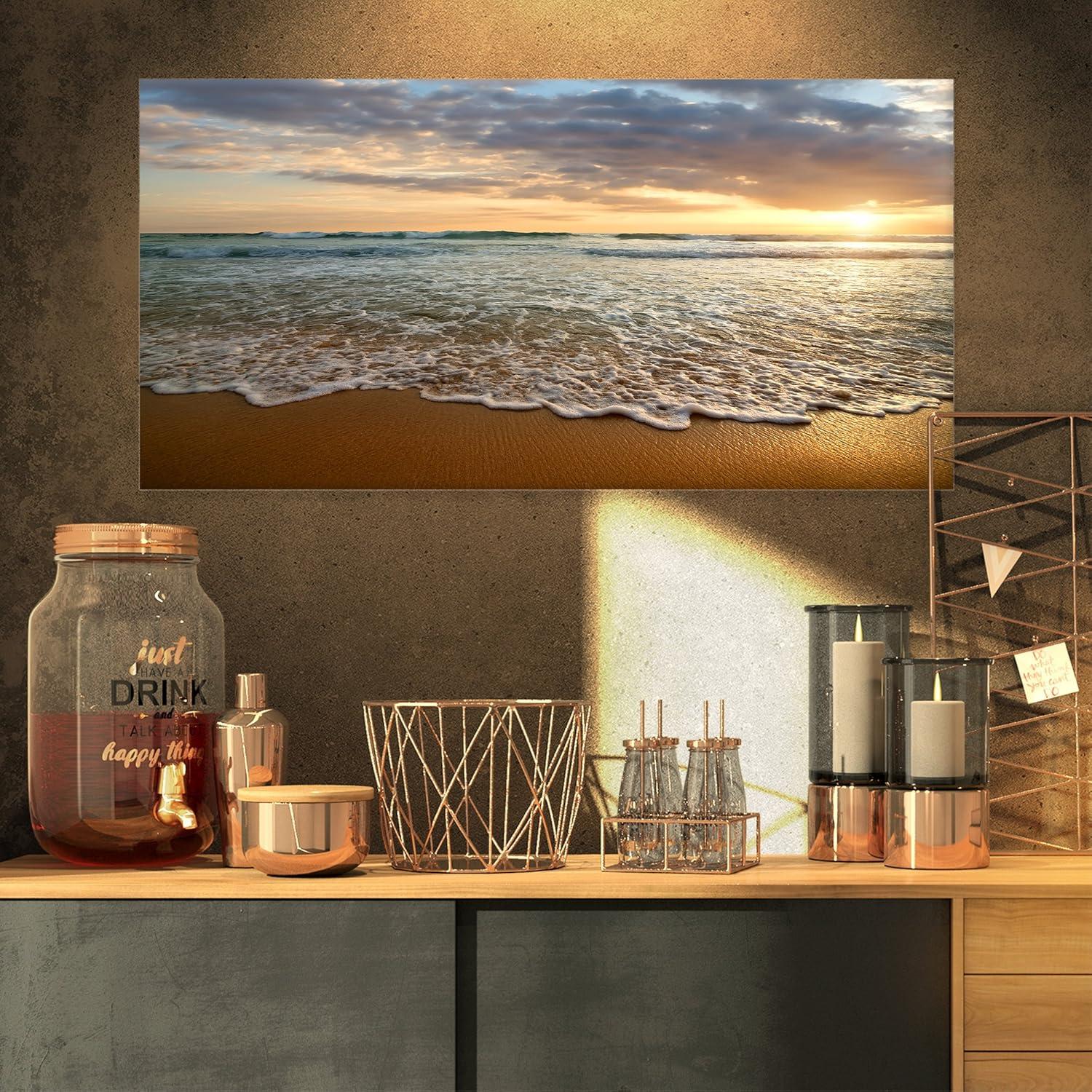 " Bright Cloudy Sunset In Calm Ocean "