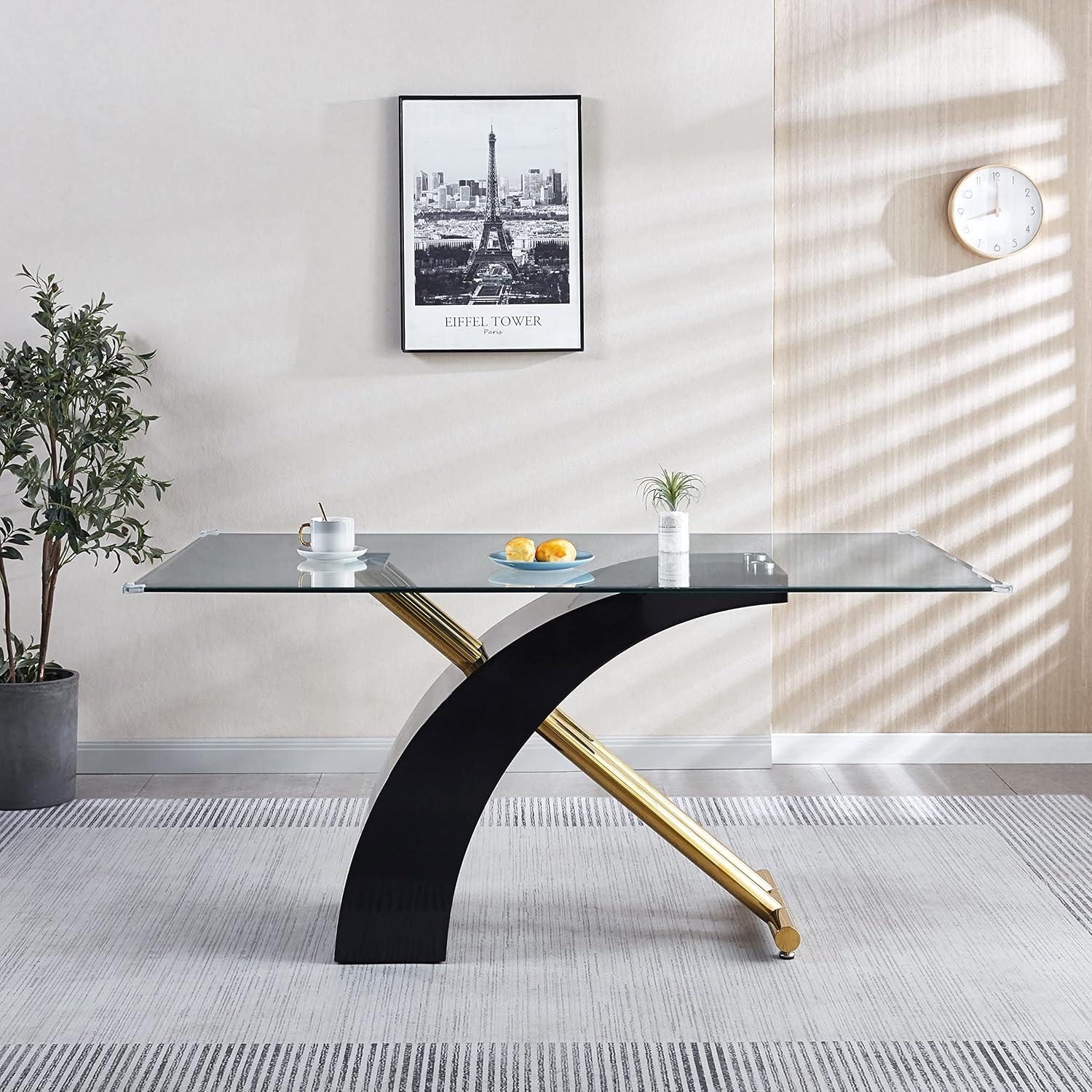 DreamBuck Stylish Dining Room Table, Luxury Glass Top Dining Table, Modern Design For Your House, Black