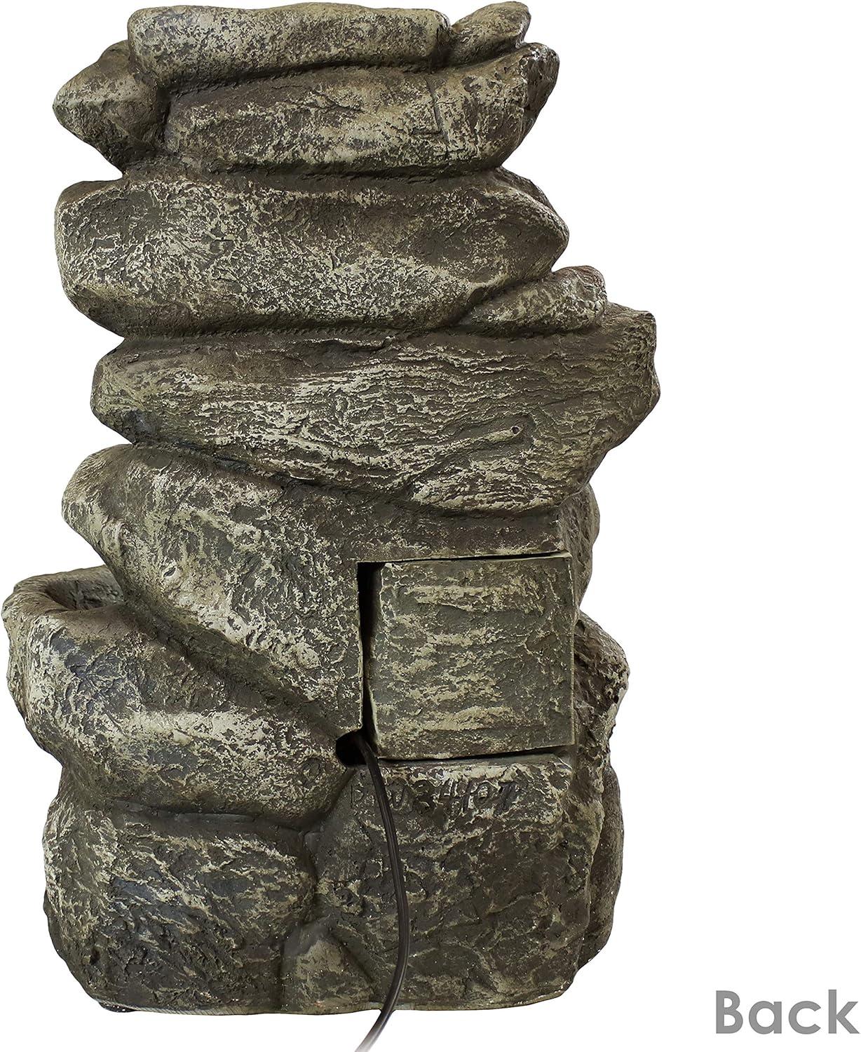 Sunnydaze Indoor Home Office Relaxing 6-Tiered Stone Falls Tabletop Water Fountain with LED Lights - 15"