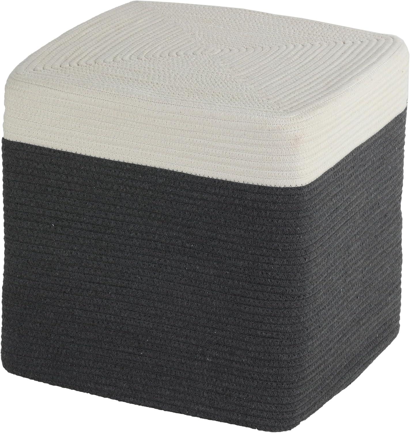 Macon 17" Square Grey and White Cotton Rope Pouf Ottoman