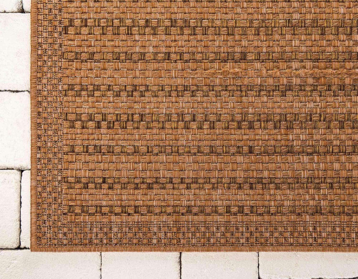 Unique Loom Outdoor Border Collection Area Rug - Checkered (3' 3" x 5' 1" Rectangle Light Brown)