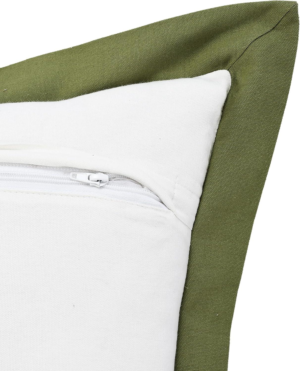 Handwoven White and Green Organic Cotton Rectangular Pillow Cover