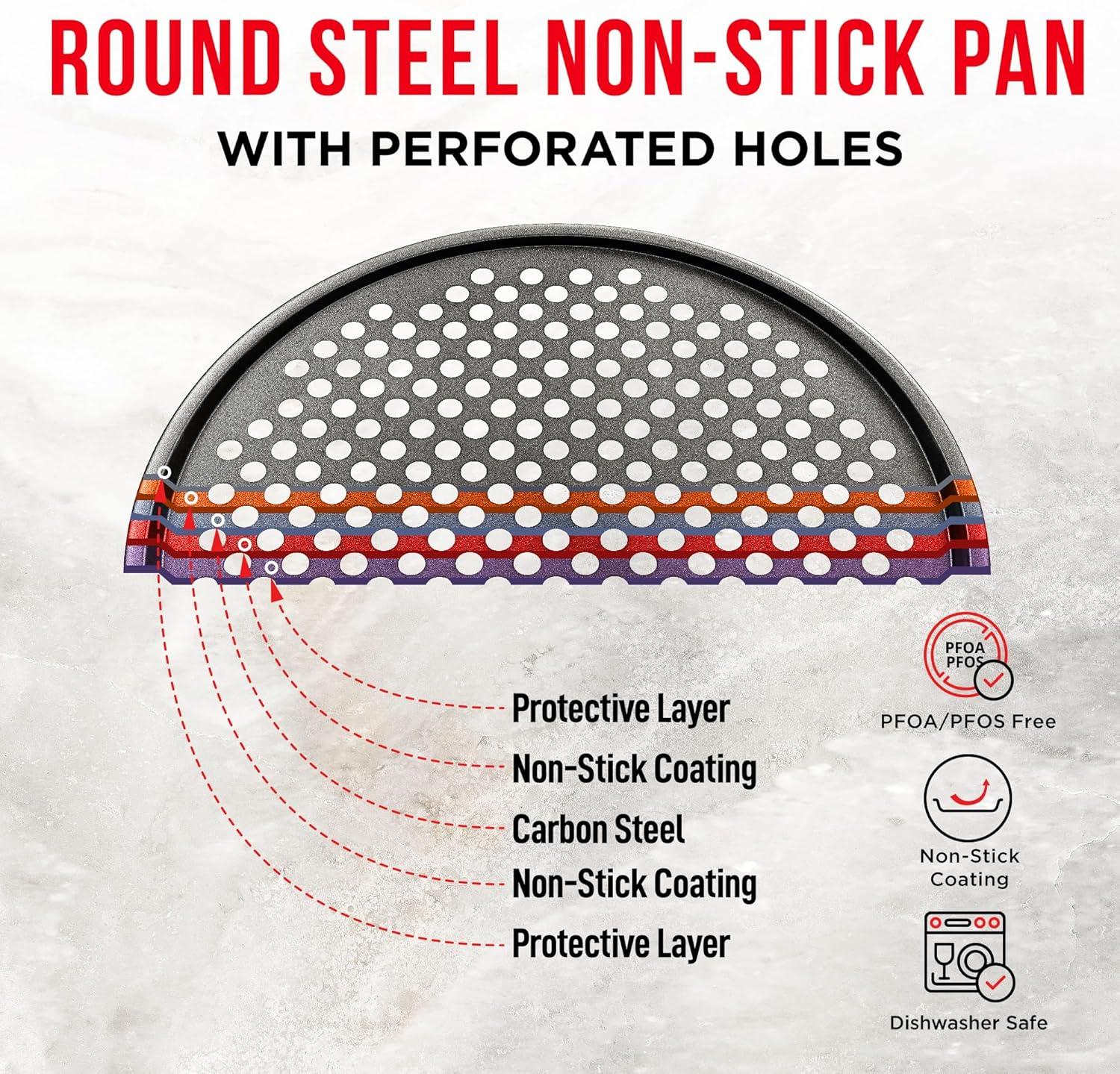 13-Inch Non-Stick Perforated Carbon Steel Pizza Pan