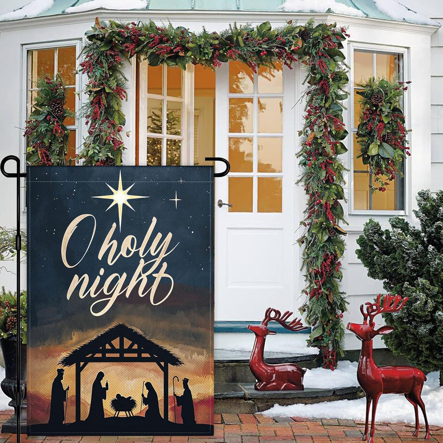 Christian Christmas Nativity Scene O Holy Night Garden Flags 12"x18" Double Sided Banner Decoration For Home Yard Lawn