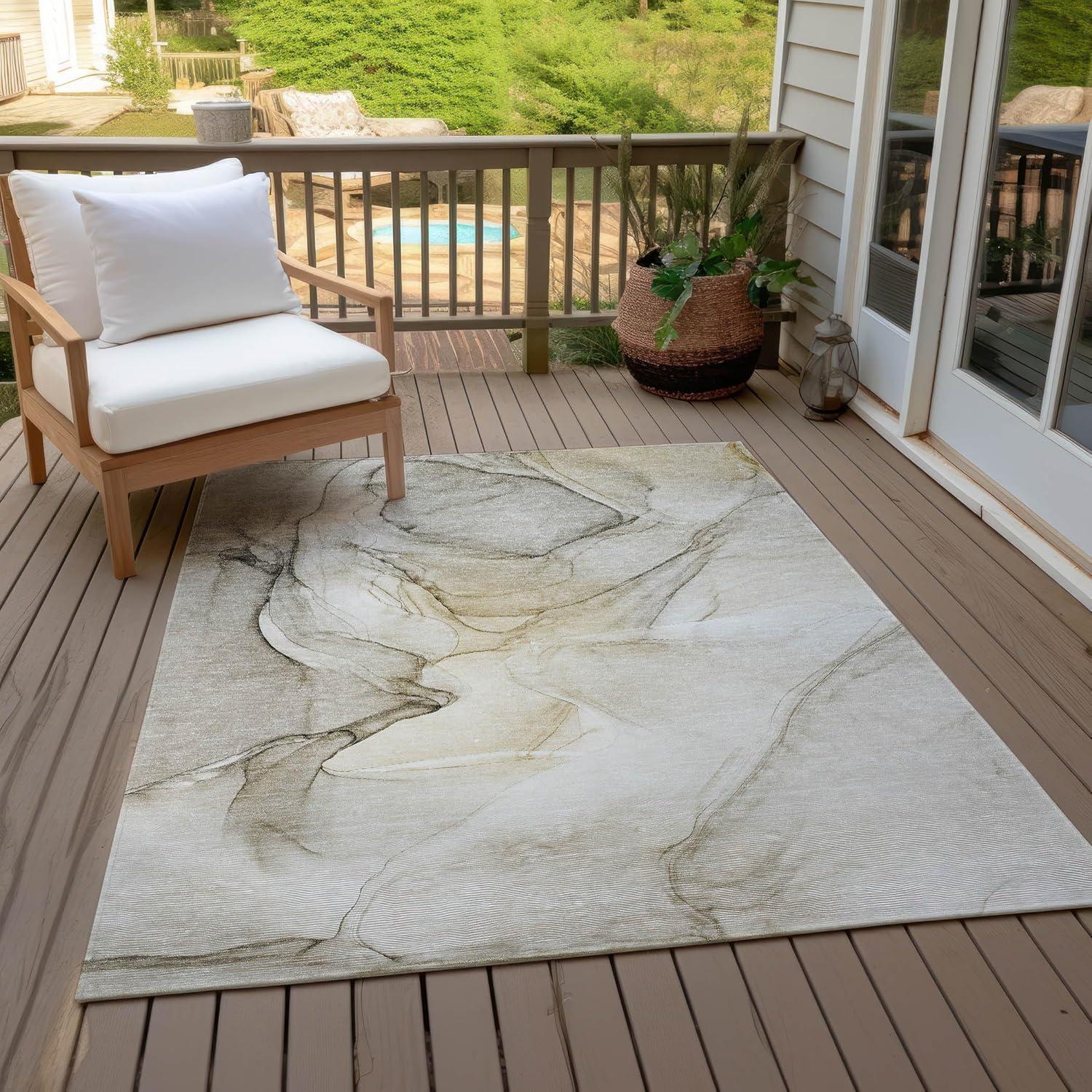 Addison Rugs Chantille ACN502BG 5 x 7 (ft) Polyester Beige Rectangular Indoor/Outdoor Stripe Machine washable Area rug