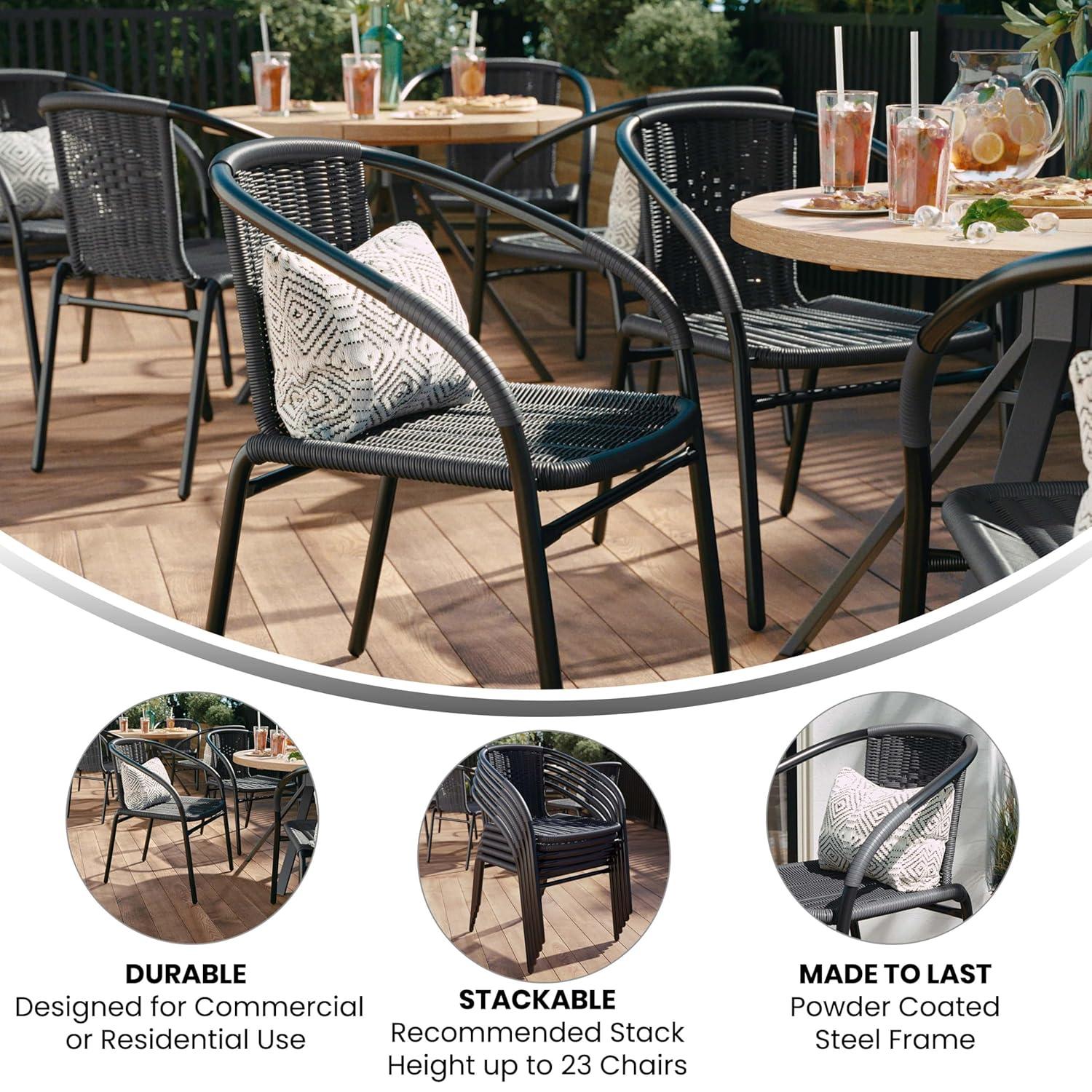 Flash Furniture Lila 2 Pack Gray Rattan Indoor-Outdoor Restaurant Stack Chair