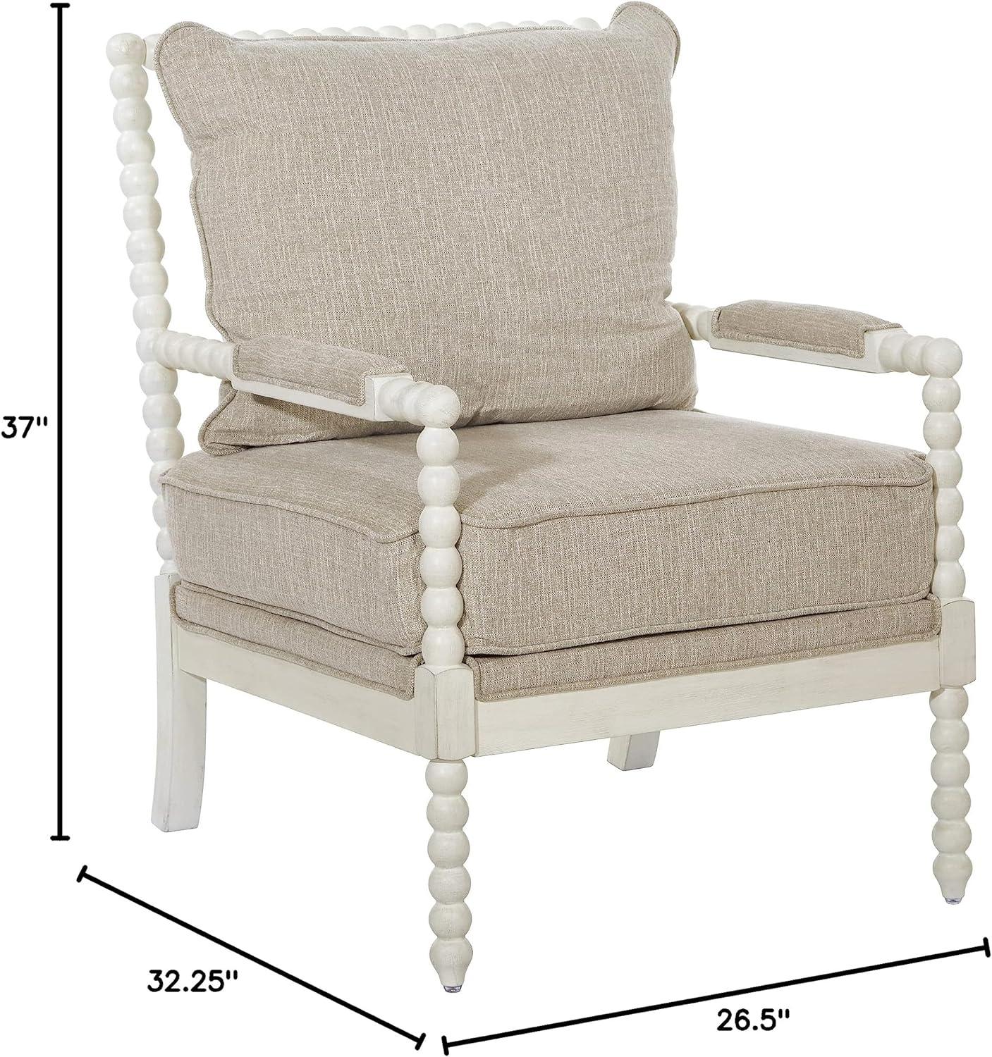 Kaylee Spindle Chair in Linen  White Fabric with Antique White Frame