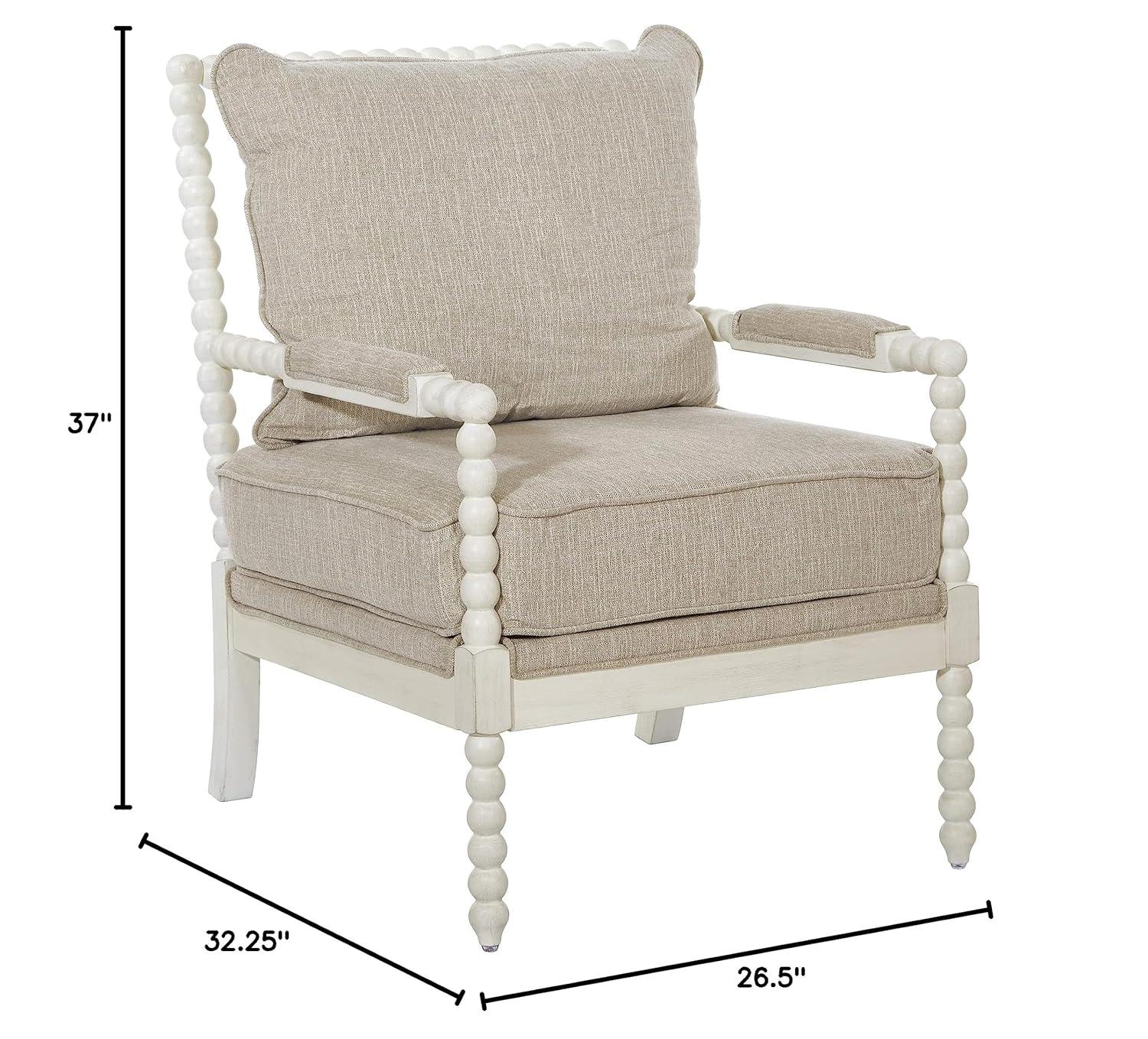 Kaylee Spindle Chair in Linen  White Fabric with Antique White Frame