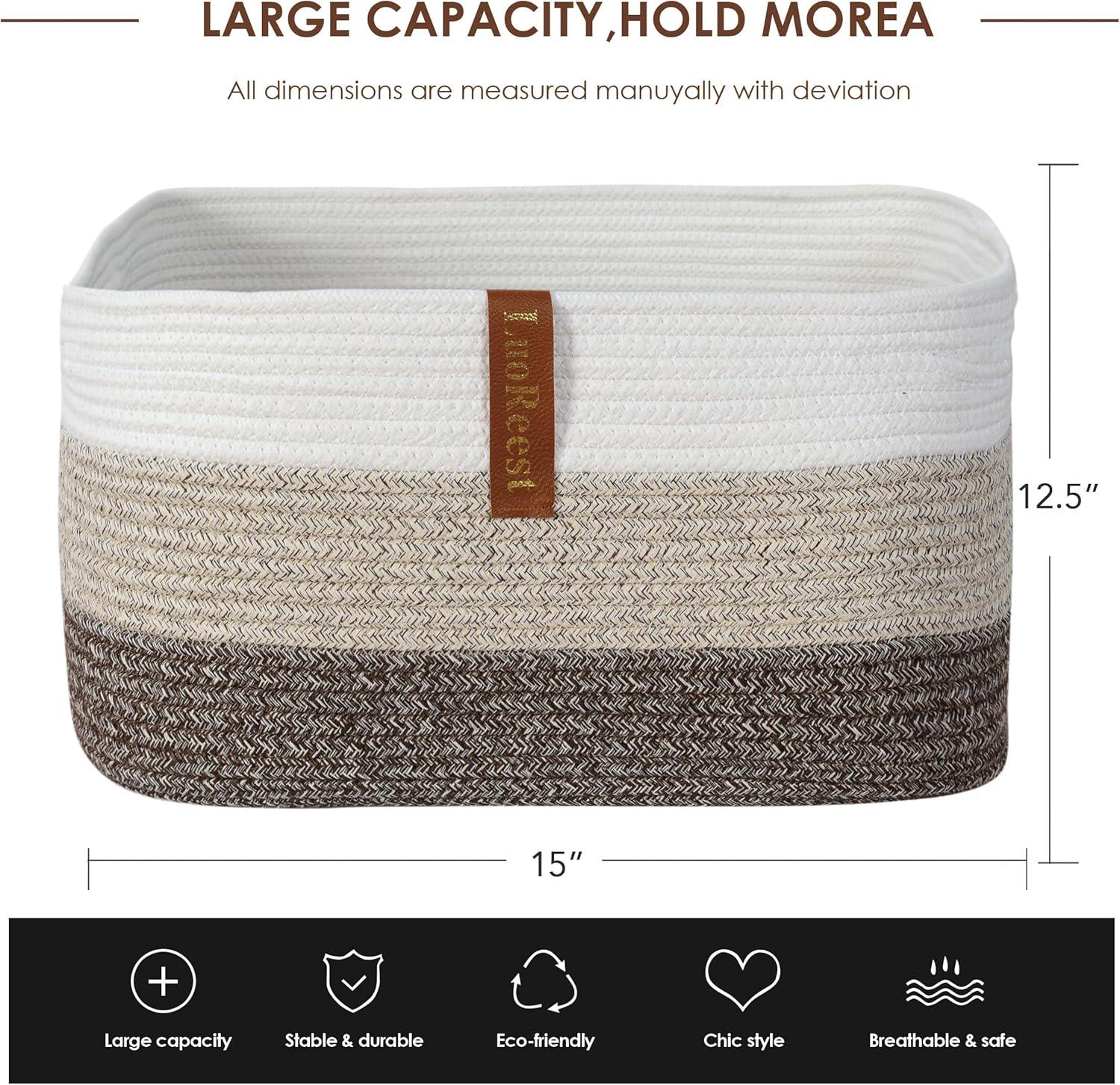 OIAHOMY Large Blanket Basket, Rectangle Woven Baskets for Storage, Nursery Blanket Basket Living Room, Toy Basket with Handle, Large Baskets for Organizing-22”x17”x12”-Gradient Black