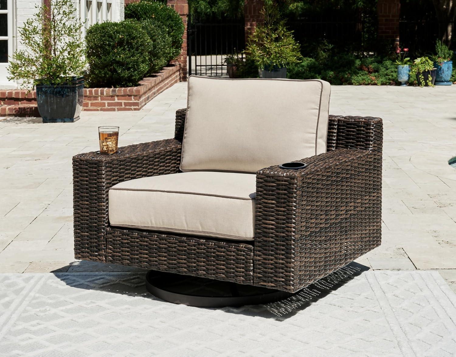 Ashley Furniture Coastline Bay Brown Outdoor Swivel Lounge with Cushion