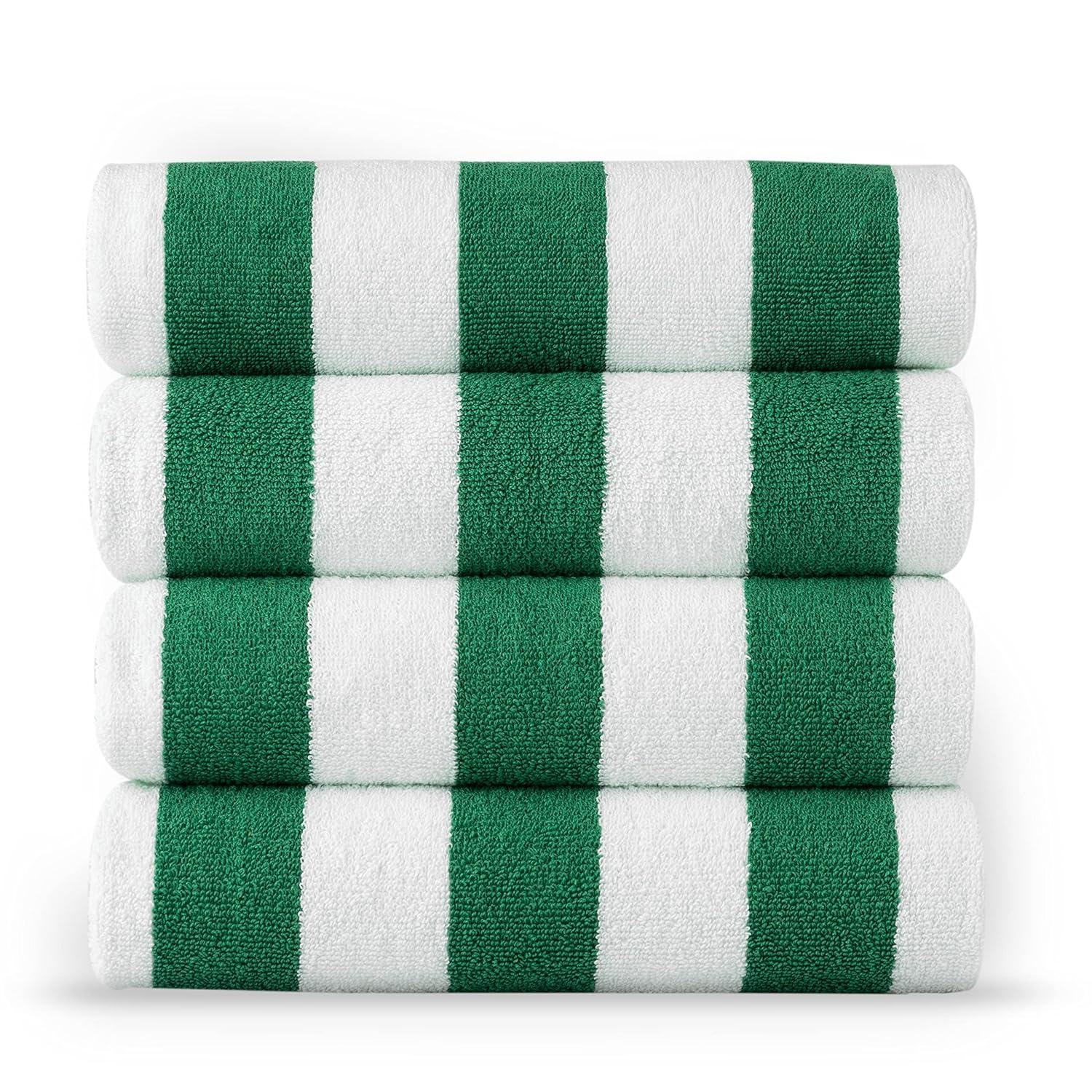 American Soft Linen Beach Towel, 100% Cotton Cabana Striped Beach Towel, 30 in by 60 in Soft Absorbent Beach Pool Towel
, Green