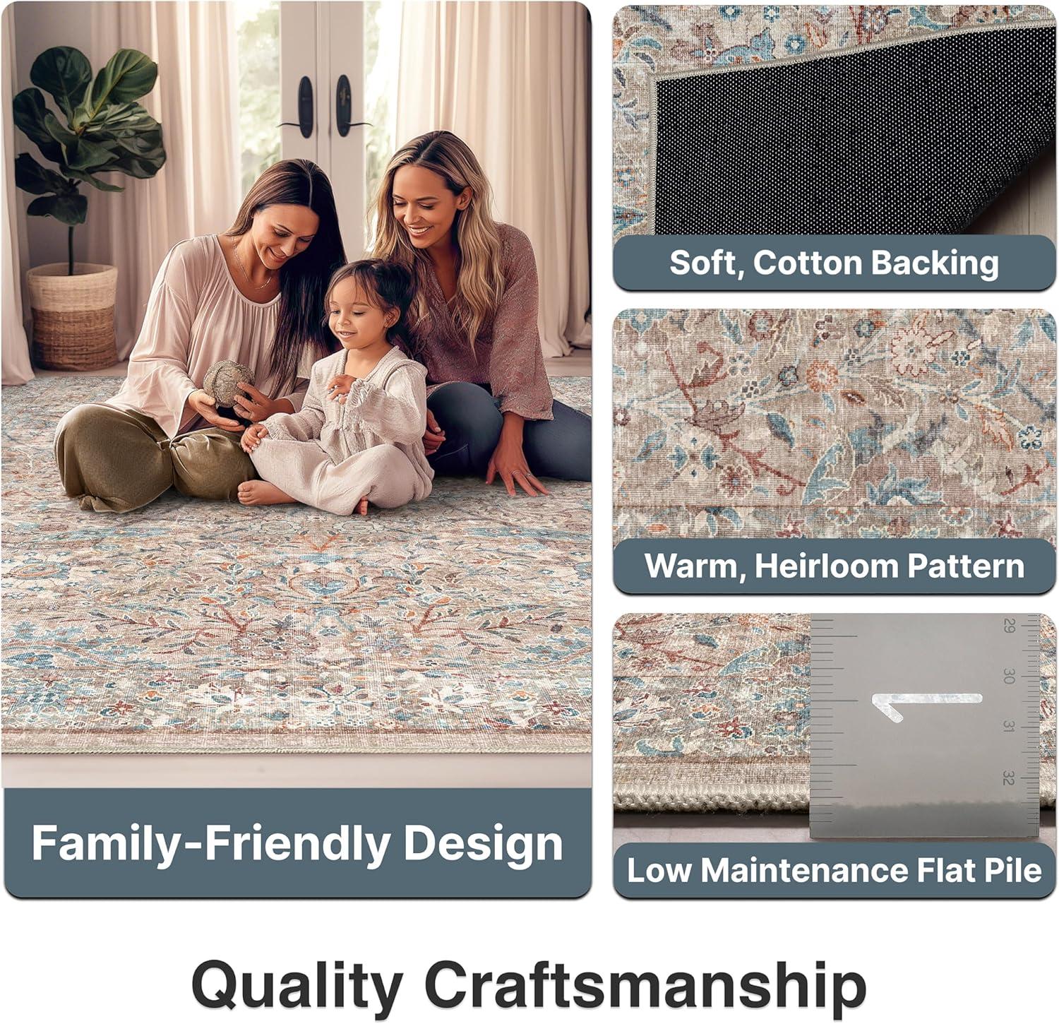 Well Woven Asha Emilia Vintage Persian Floral Ivory 9'10" x 13' Machine Washable Area Rug