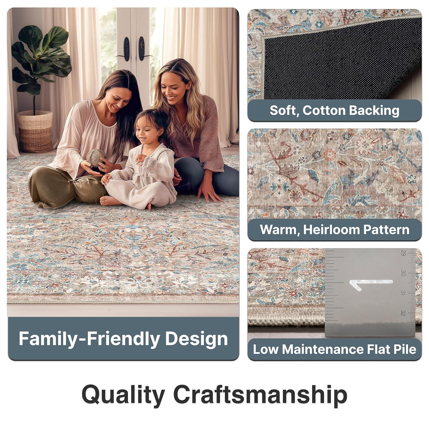 Well Woven Asha Emilia Vintage Persian Floral Ivory 9'10" x 13' Machine Washable Area Rug