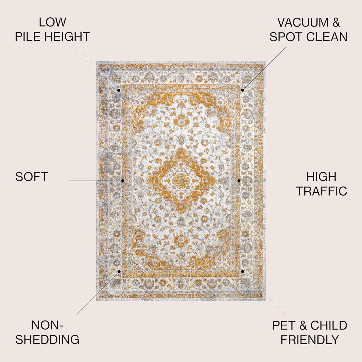 3'x5' Indhira Ornate Medallion Persian Area Rug, Orange/Cream - JONATHAN Y