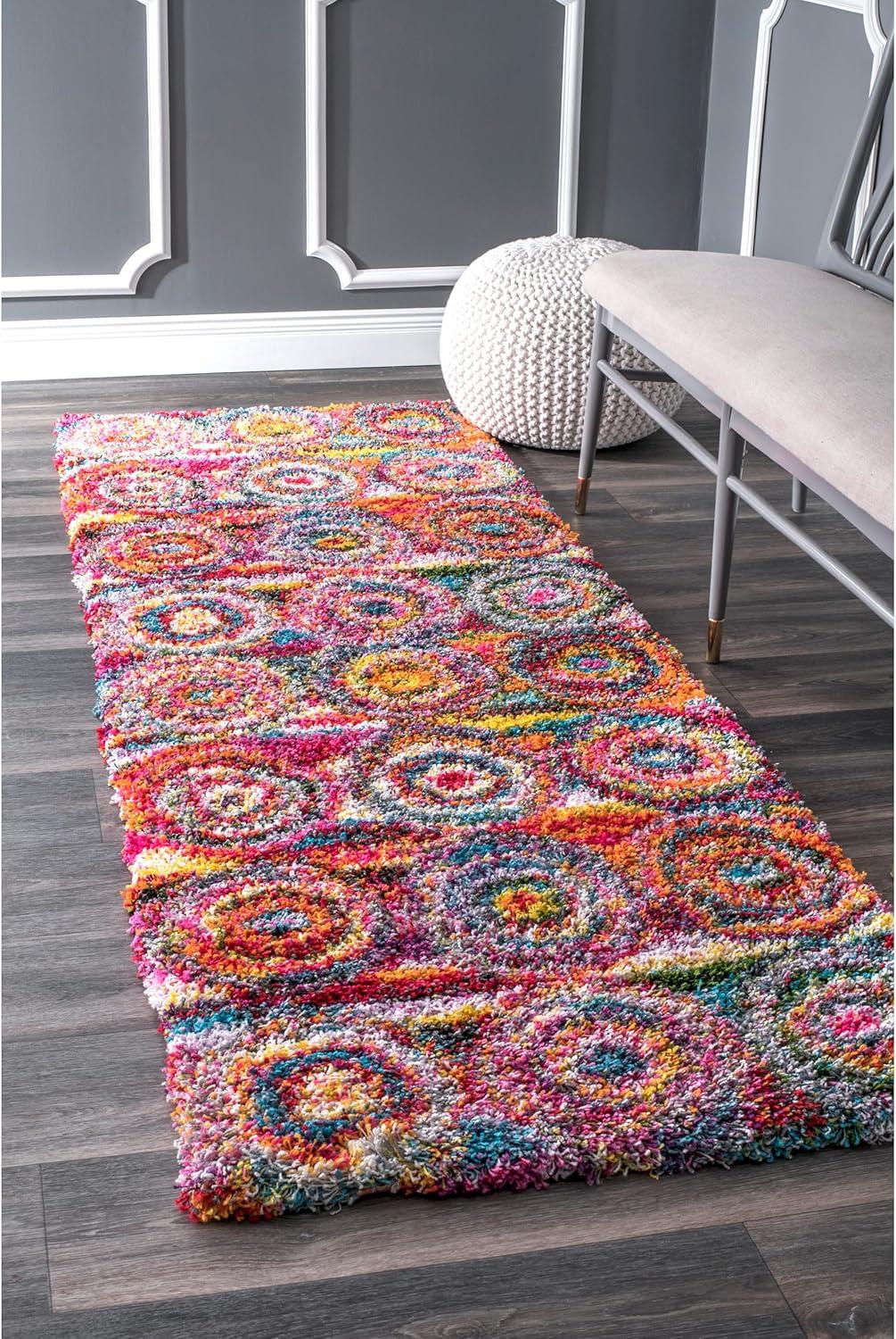 Nuloom Kindra Bohemian Circles Shag Area Rug, Runner 2' 6" x 6', Multicolored