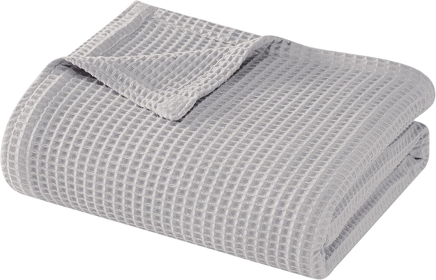 Modern Threads Thermal Waffle Weave Light Gray Cotton Bed Blanket, Twin