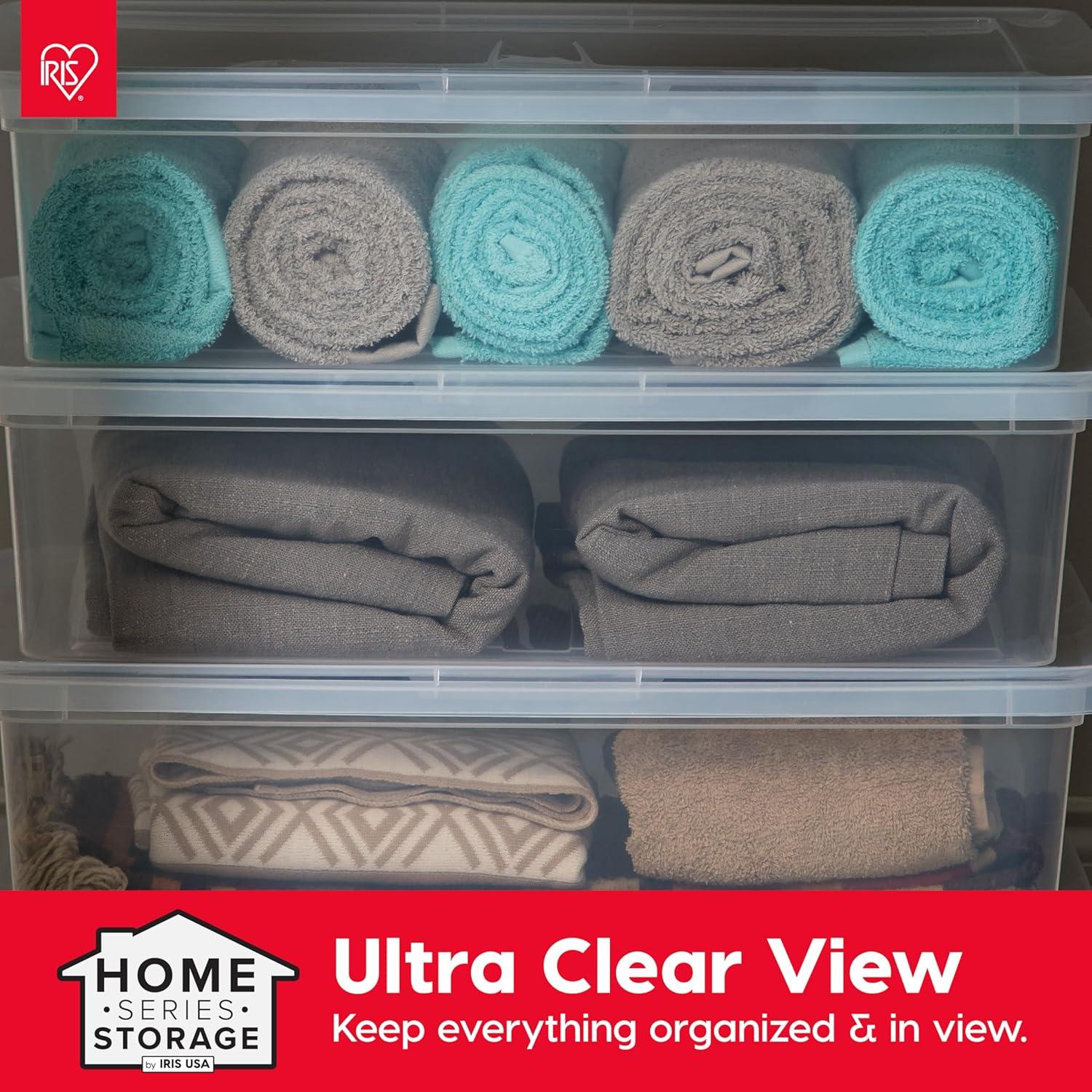 IRIS USA 28 Qt Clear Storage Box, Plastic Stackable Bin with Lid, 10 Pack