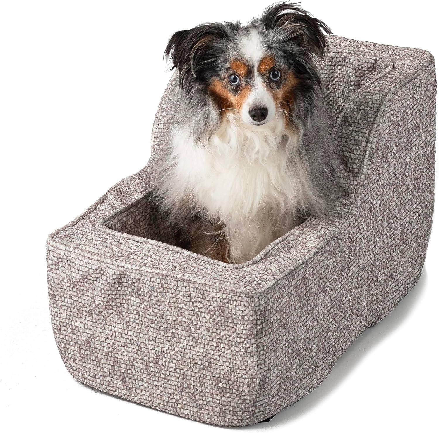 Snoozer Large High Back Console Dog Car Seat Travel Dog Bed Carrier for Dogs up to 12lbs, Provides Safe Pet Travel with Dog Car Seat Belt Harness Strap, Removable Machine Washable Merlin Linen Cover