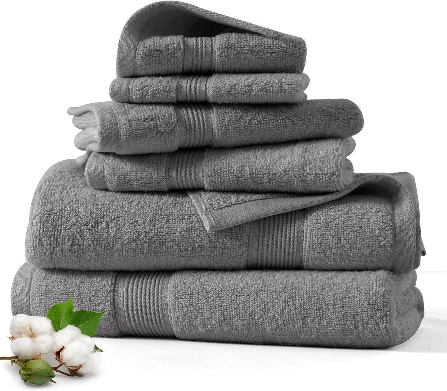 100% Cotton Quick-Dry Everday Towel Set - Great Bay Home (6 Pack Hand Towels, Dark Grey)
