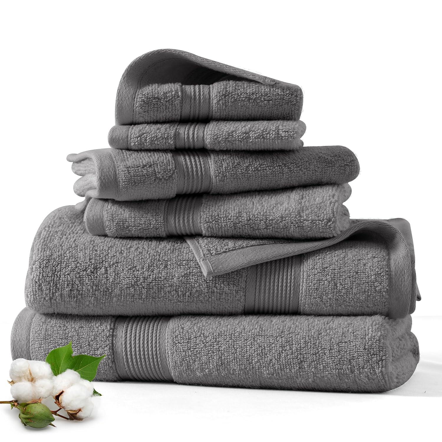 100% Cotton Quick-Dry Everday Towel Set - Great Bay Home (6 Pack Hand Towels, Dark Grey)