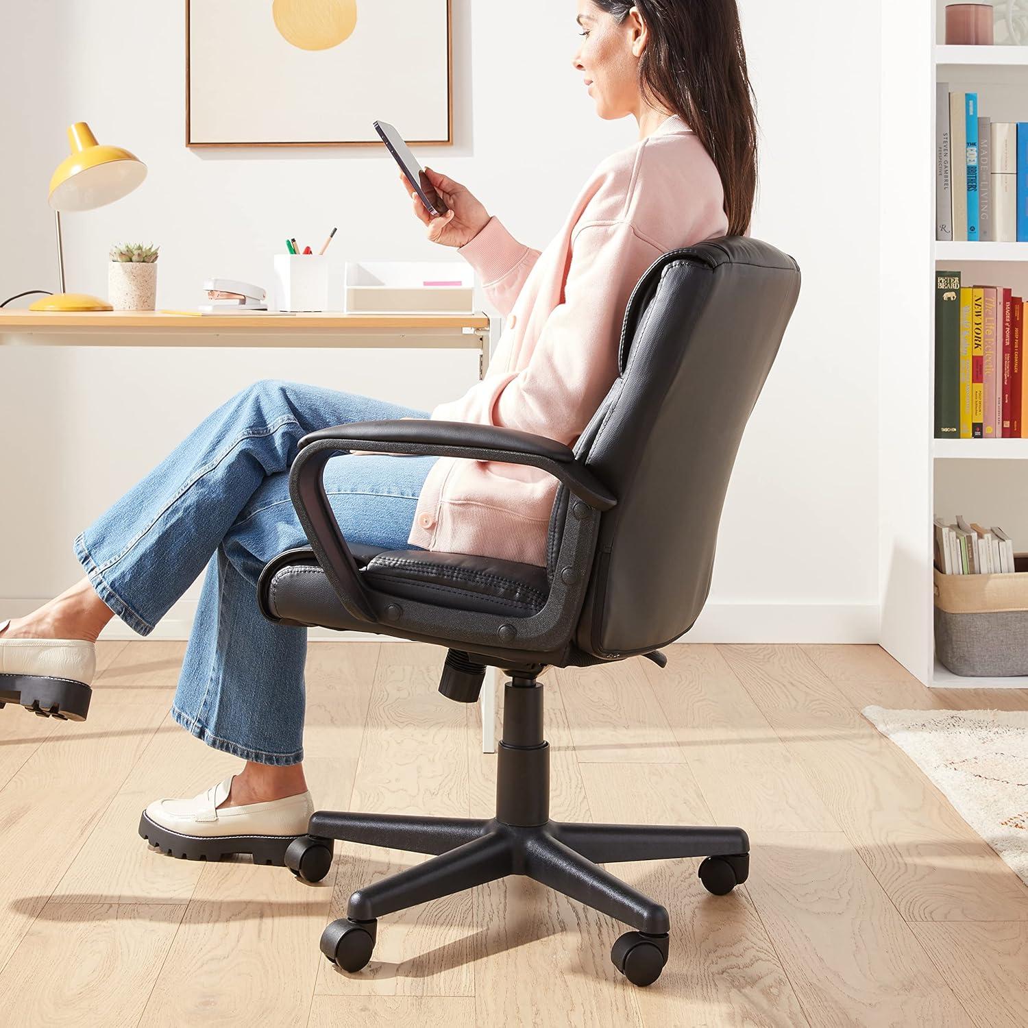 Black Faux Leather Mid-Back Swivel Office Chair