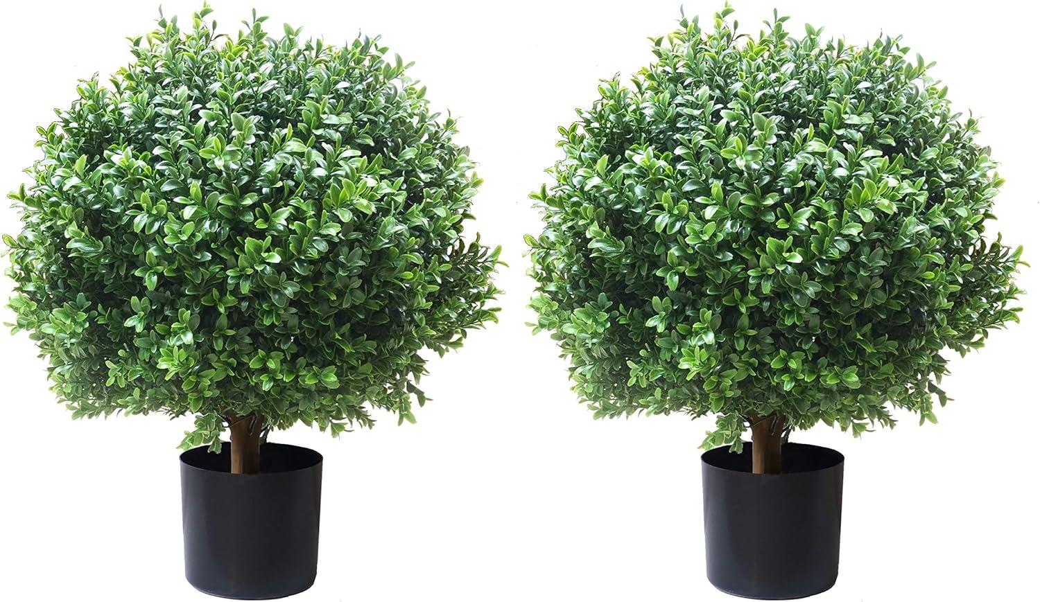 24'' Green Plastic Potted Boxwood Topiary Set