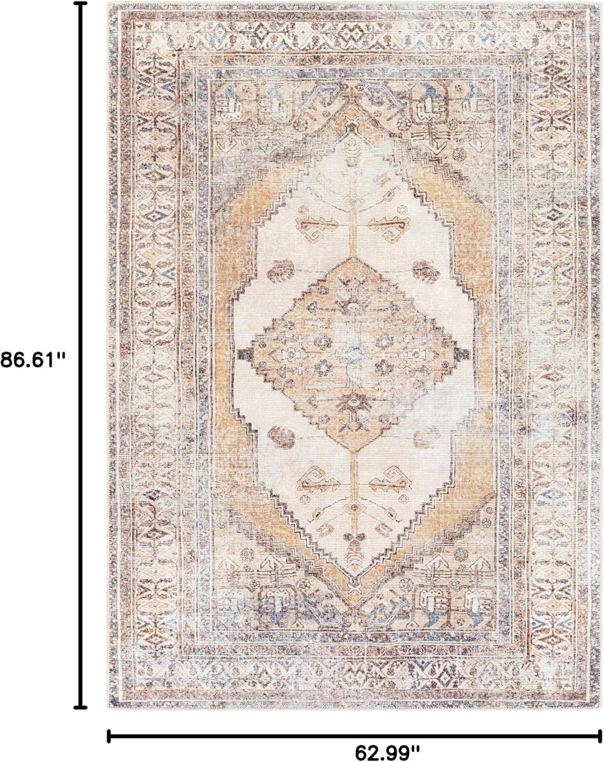 Hauteloom Arncliffe Boho Vintage Distressed Area Rug - Farmhouse Traditional Medallion Faded Carpet for Living Room, Bedroom - Machine Washable Rug - Tan, Peach, Blush - 5'3" x 7' (5x7) 3" (5x7)