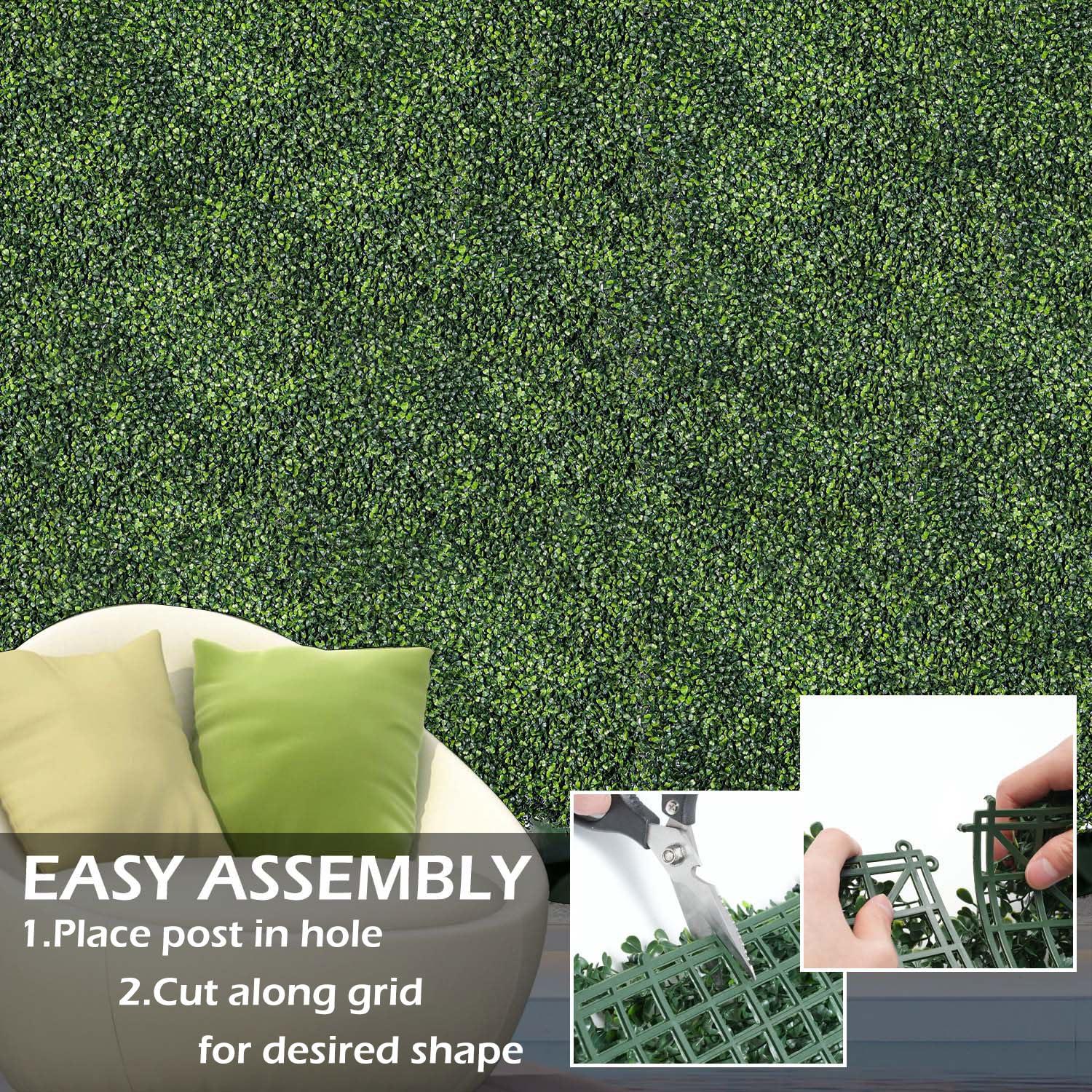 Tianqi Artificial Boxwood Plant Hedge, Green Grass Backdrop, Indoor and Outdoor Use (Set of 12)