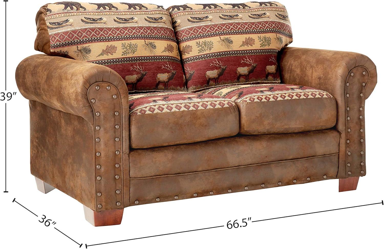 Sierra Lodge Brown Faux Leather Tufted Loveseat with Nailhead Accents