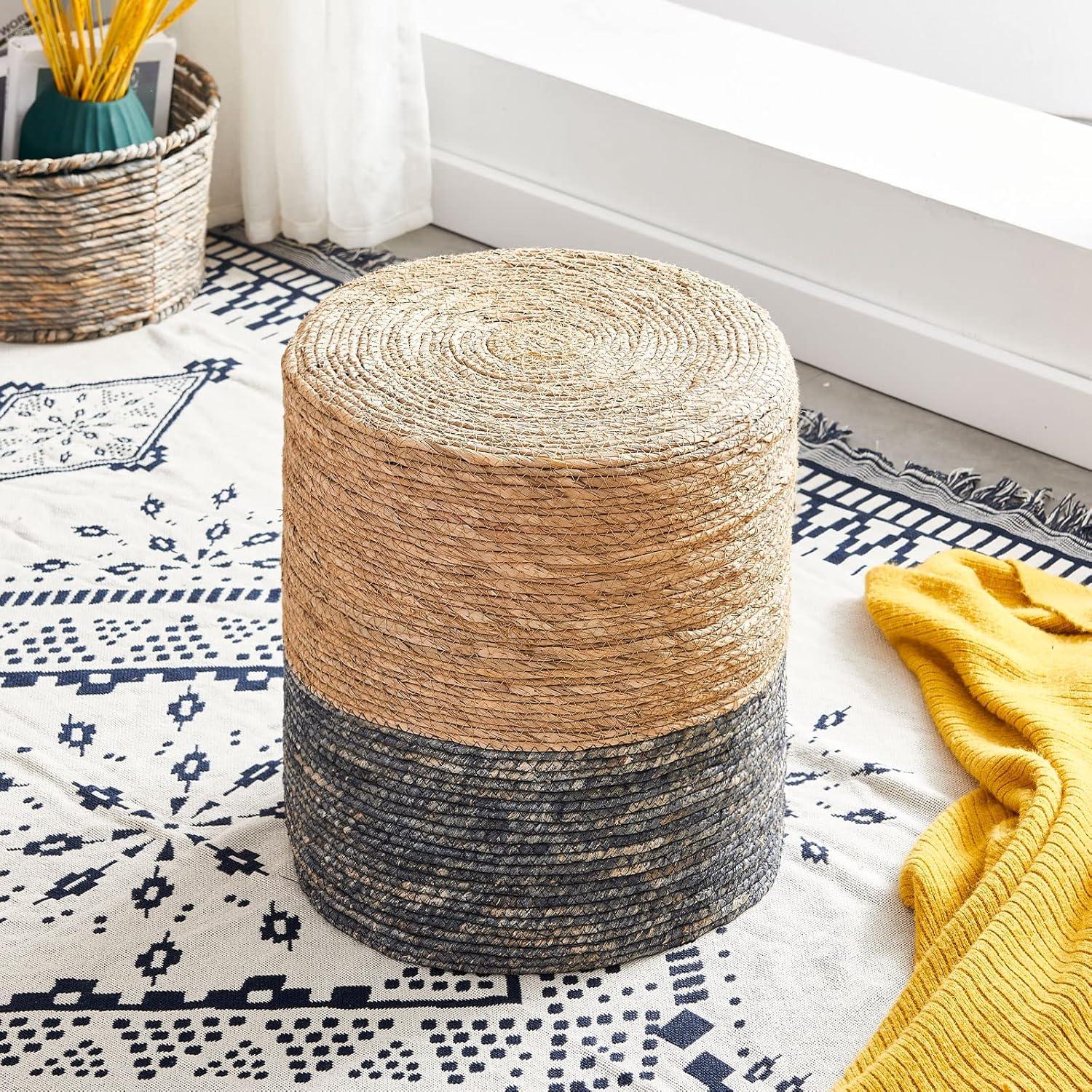 Mxfurhawa Blue Wood Pouf