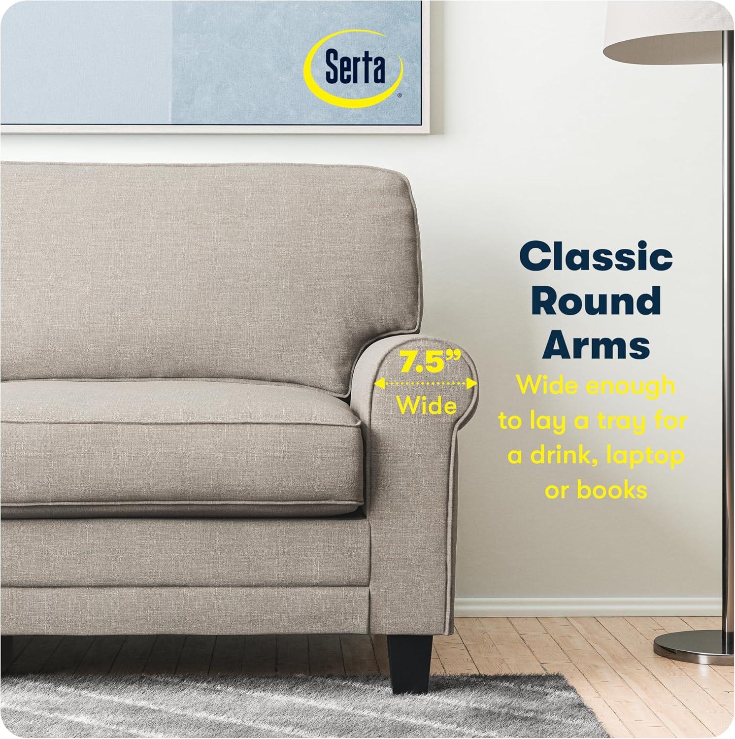 Serta Copenhagen 61" Rolled Arm Sofa, Easy Care Fabric, Soft Pillow Back, Pocket Coil Seat Cushions