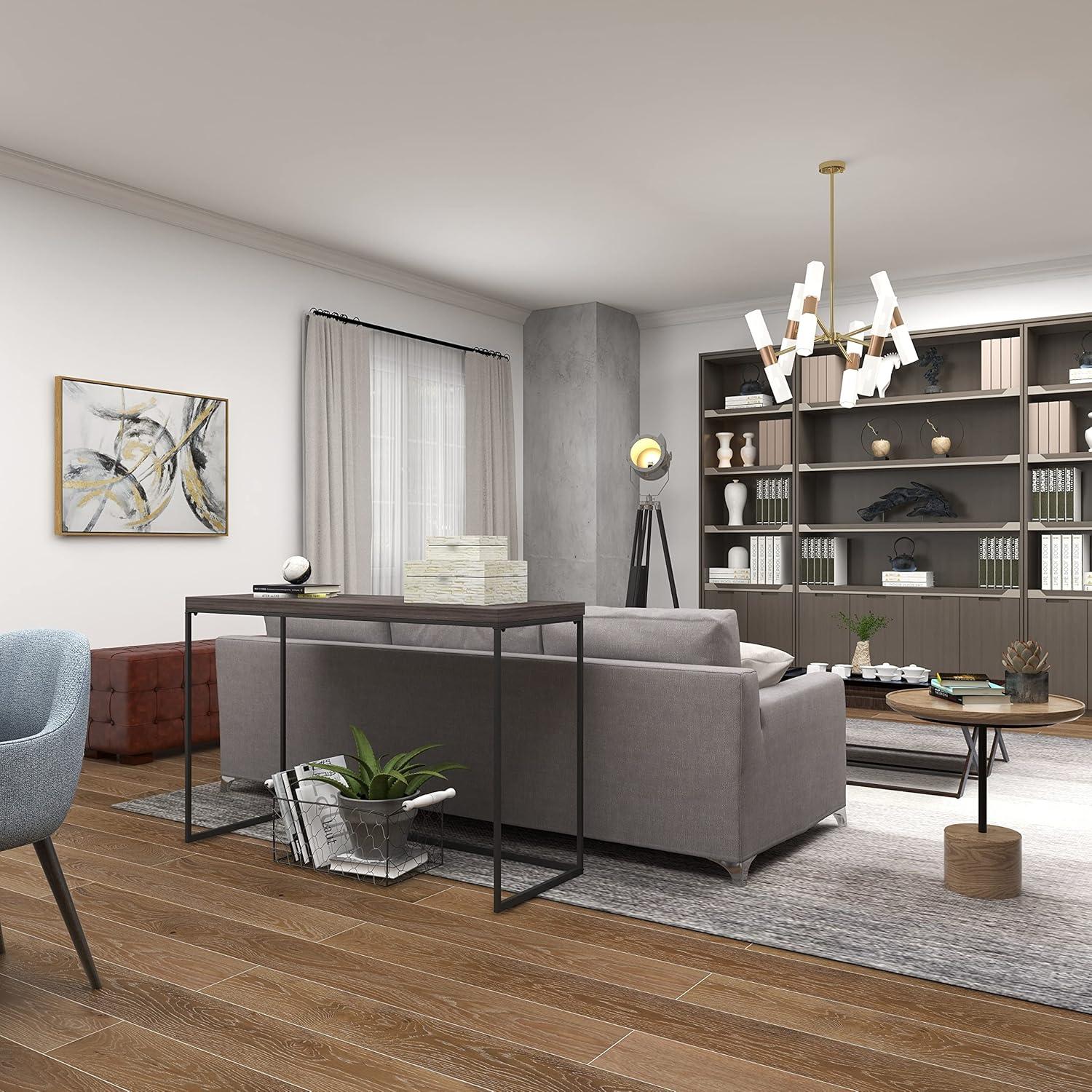 Union Rustic Corneau Wood Minimalistic Dark Brown Console Table with Black Metal Legs