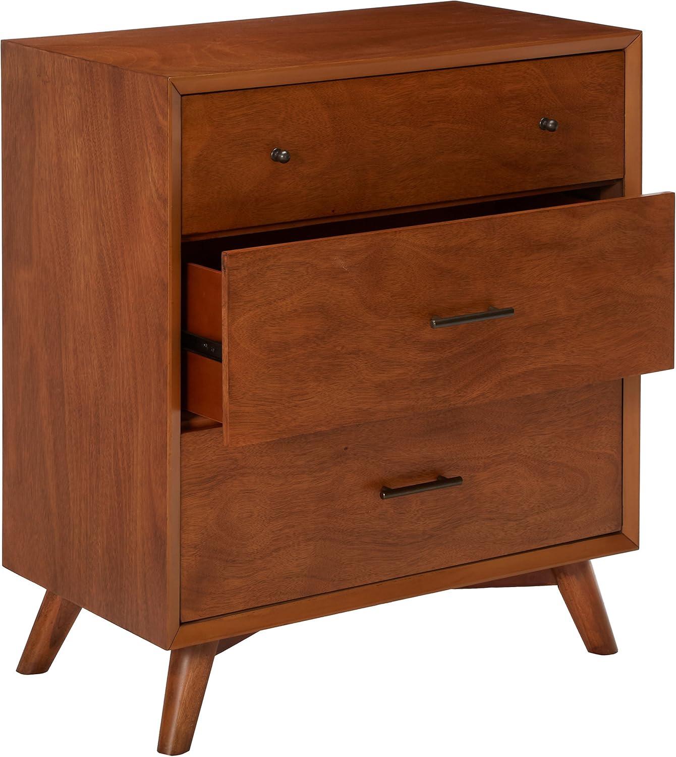 Flynn Transitional 3-Drawer Solid Mahogany Chest in Acorn Brown