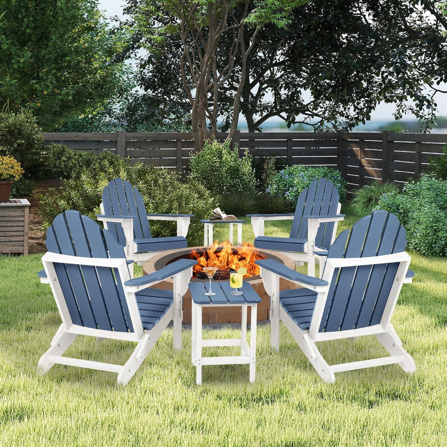 Aoodor HDPE Outdoor All-Weather Folding Adirondack Chair for Patio, Garden, Backyard, Lawn, Fire Pit, Navy Blue